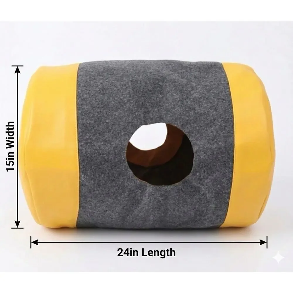 Fabric Cat House Tunnel Gray Yellow 24in x 15in
